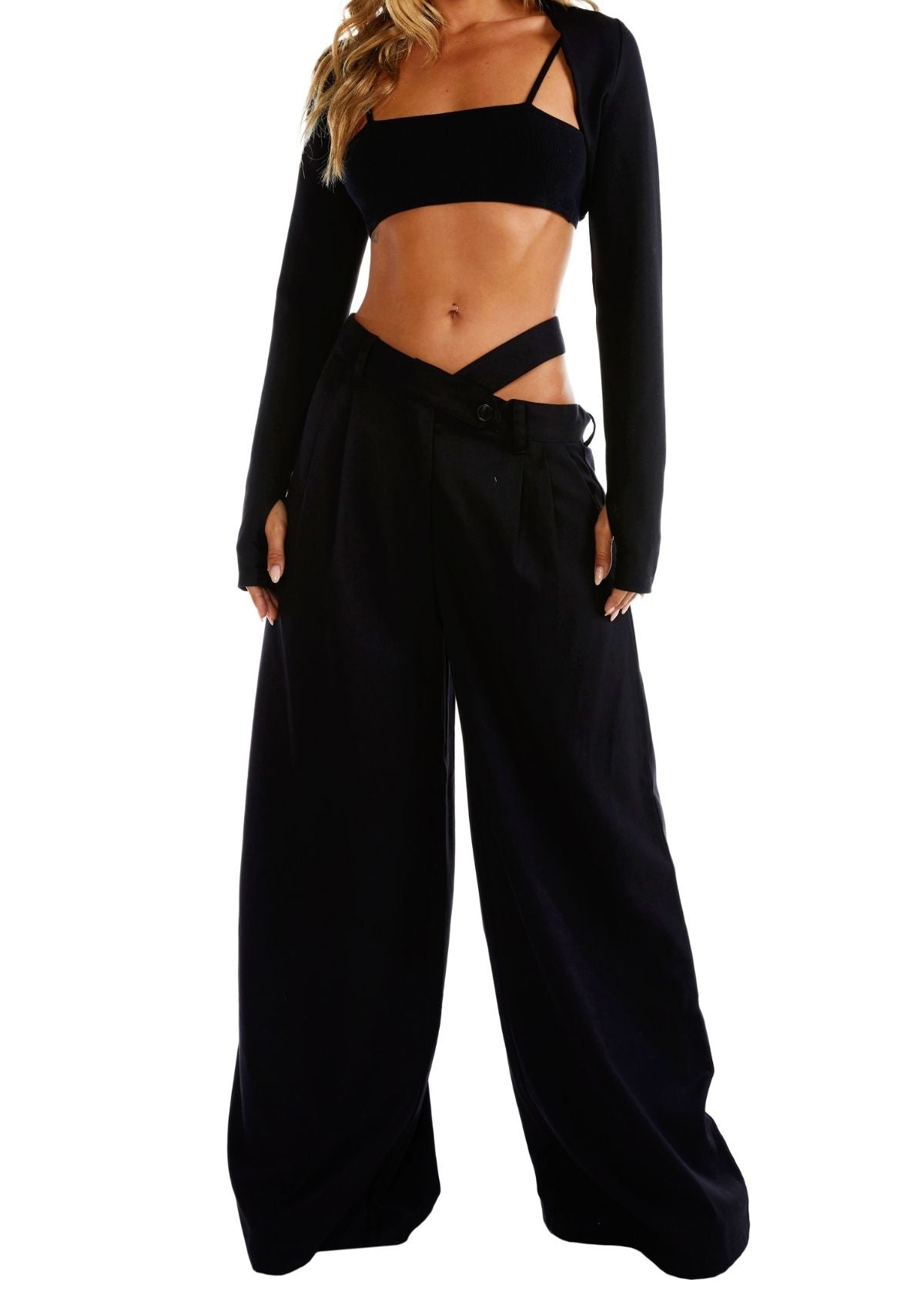Frankie Asymmetrical Trousr Womens Black Trouser Pants Cut Out Streetwear Business Casual