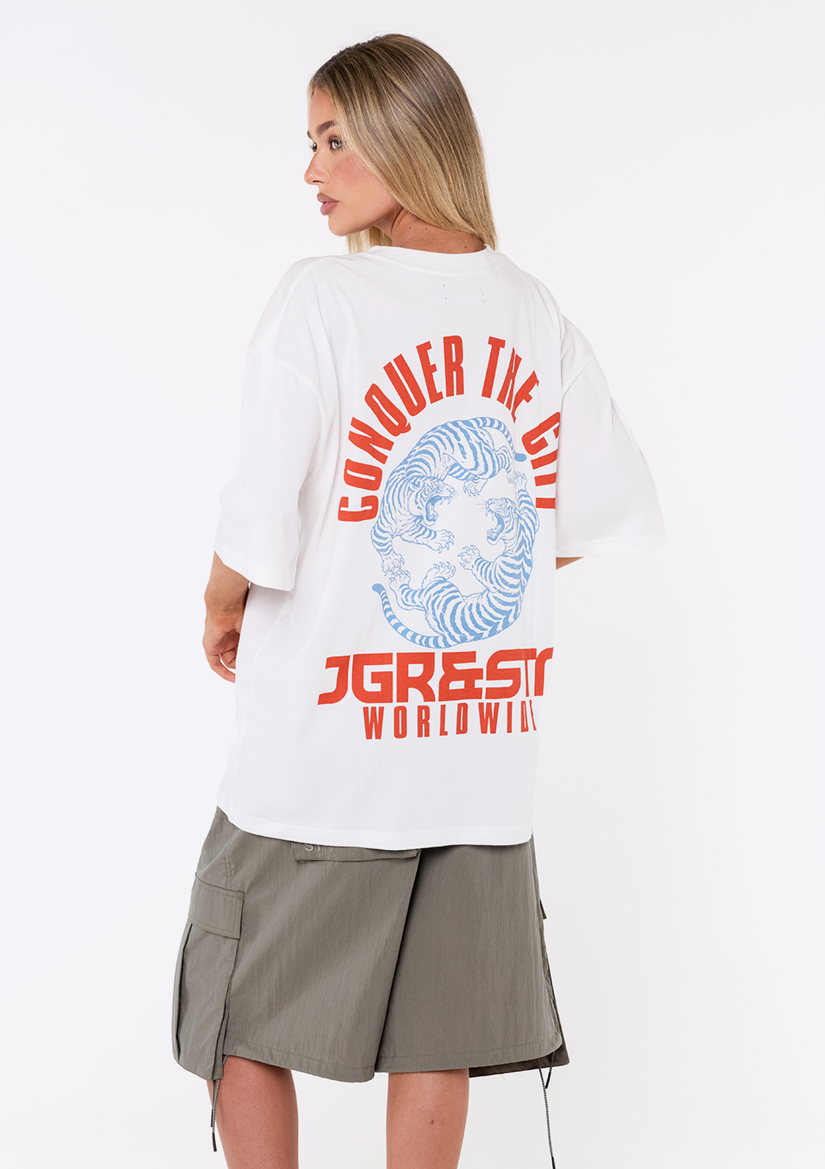 Oversized graphic T-shirt – Jagger & Stone Overdrive Oversized Tee, with water based front print and water based back print
