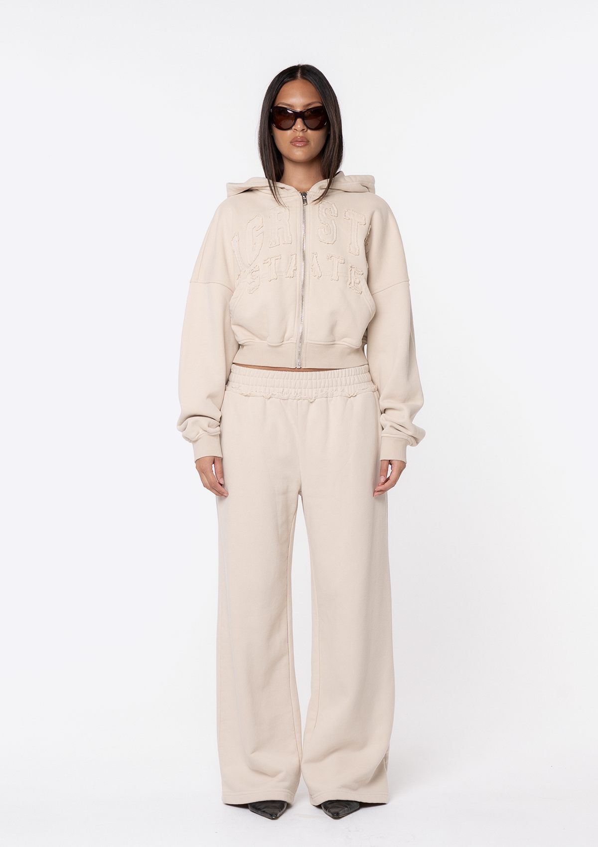 Mimi Distressed Track Pant - Beige