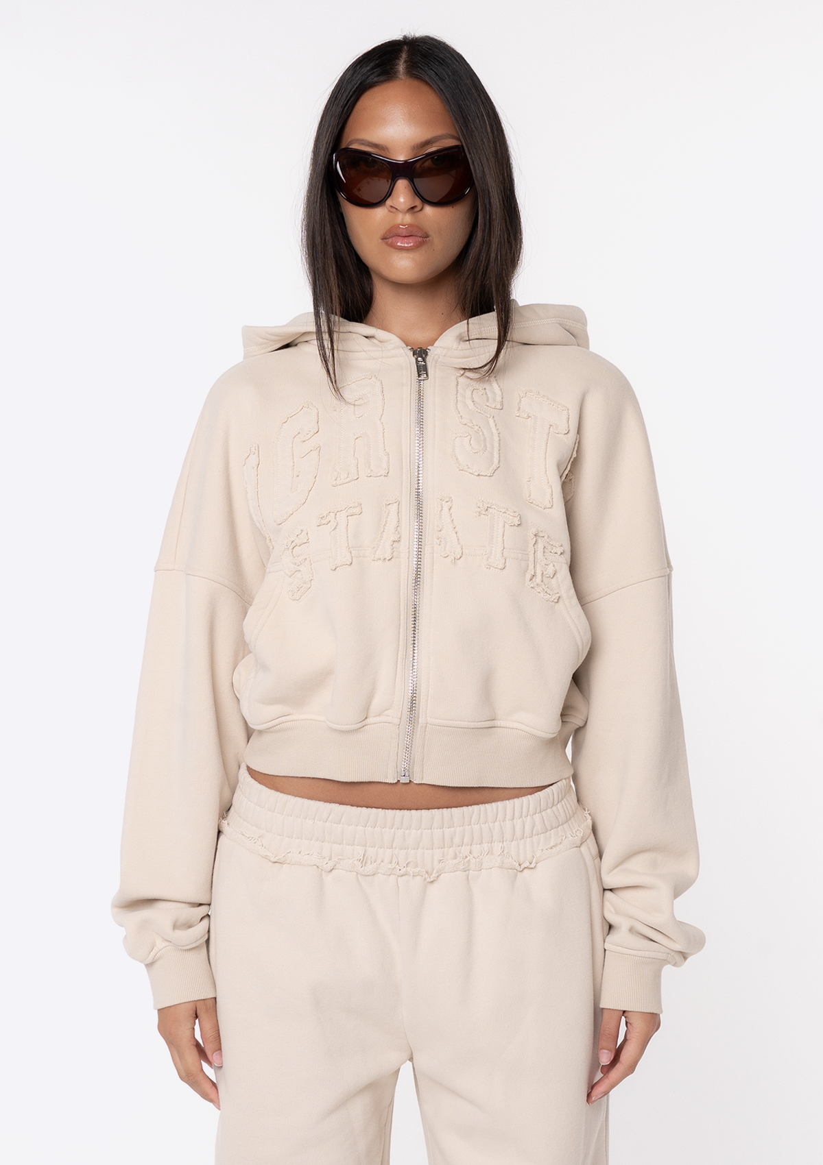 Mimi Zip Thru Hoodie - Beige