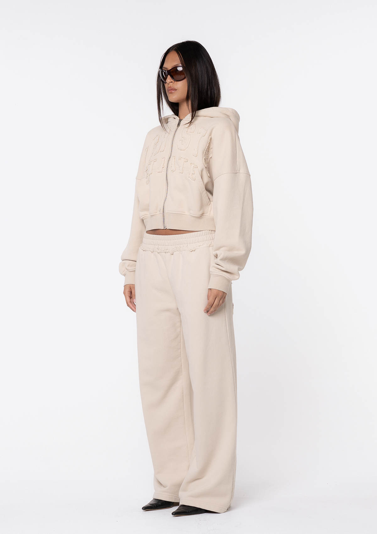 Mimi Distressed Track Pant - Beige