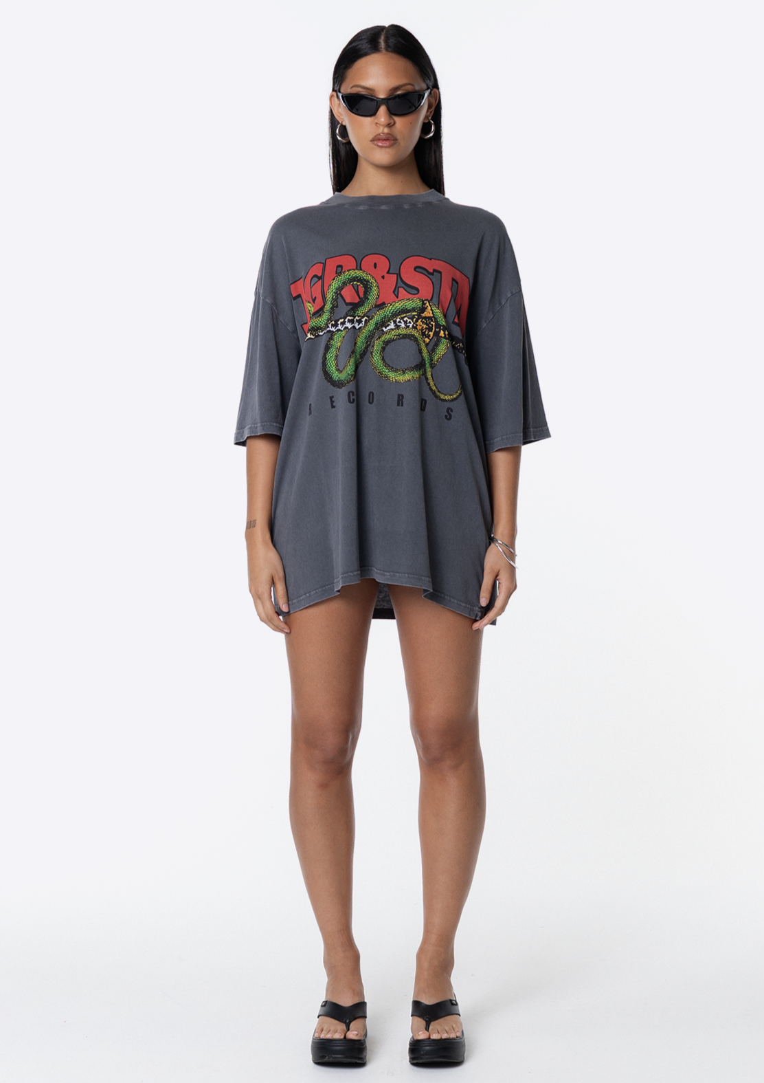 Records Oversized Tee - Charcoal