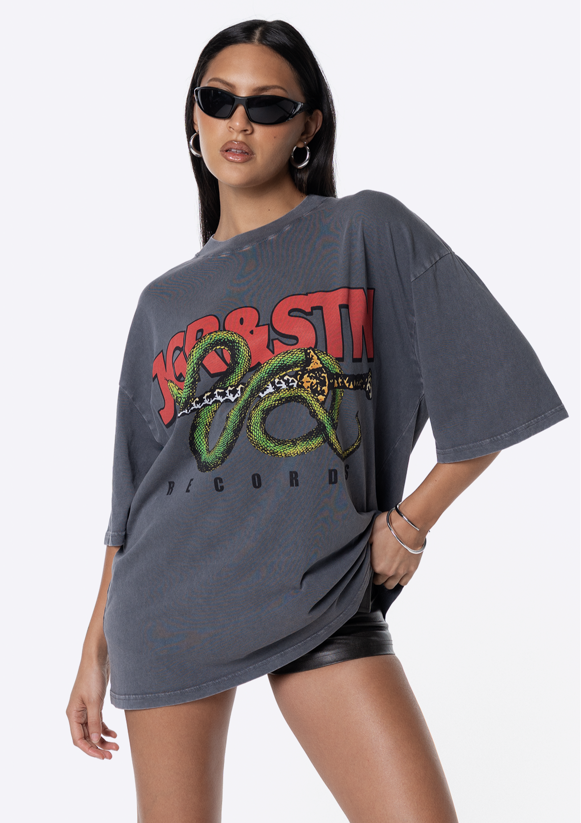 Records Oversized Tee - Charcoal