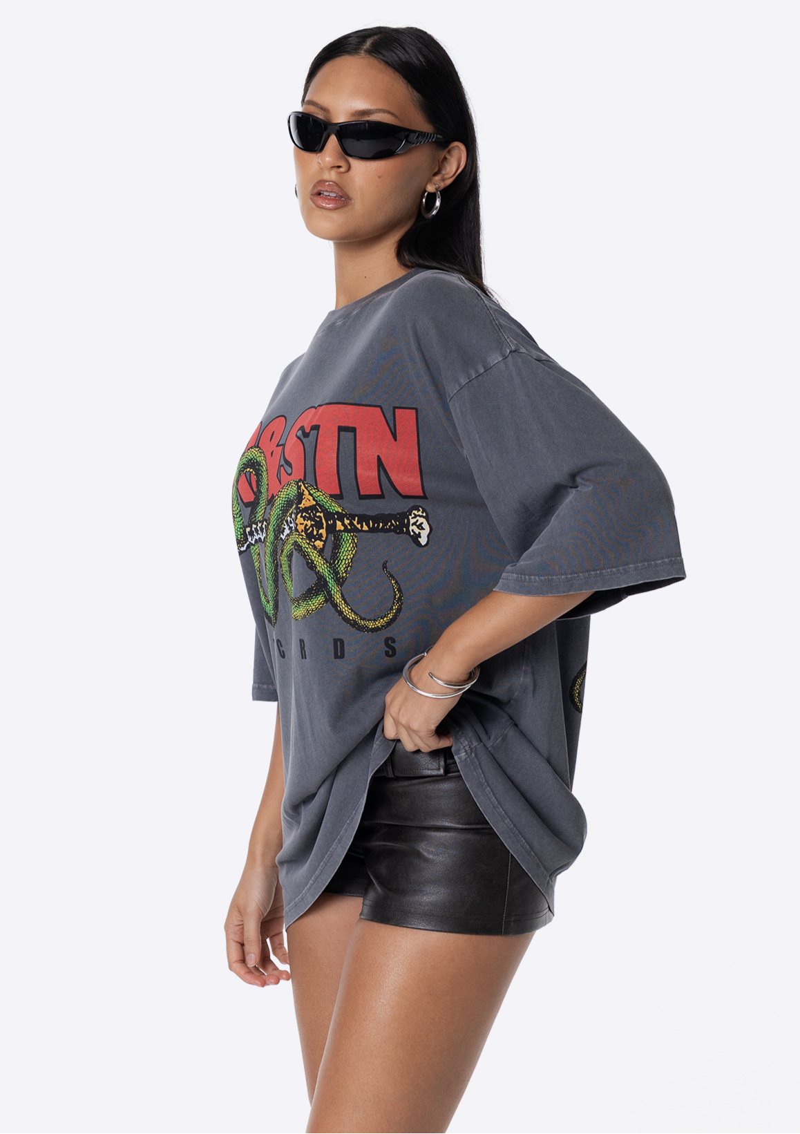 Records Oversized Tee - Charcoal