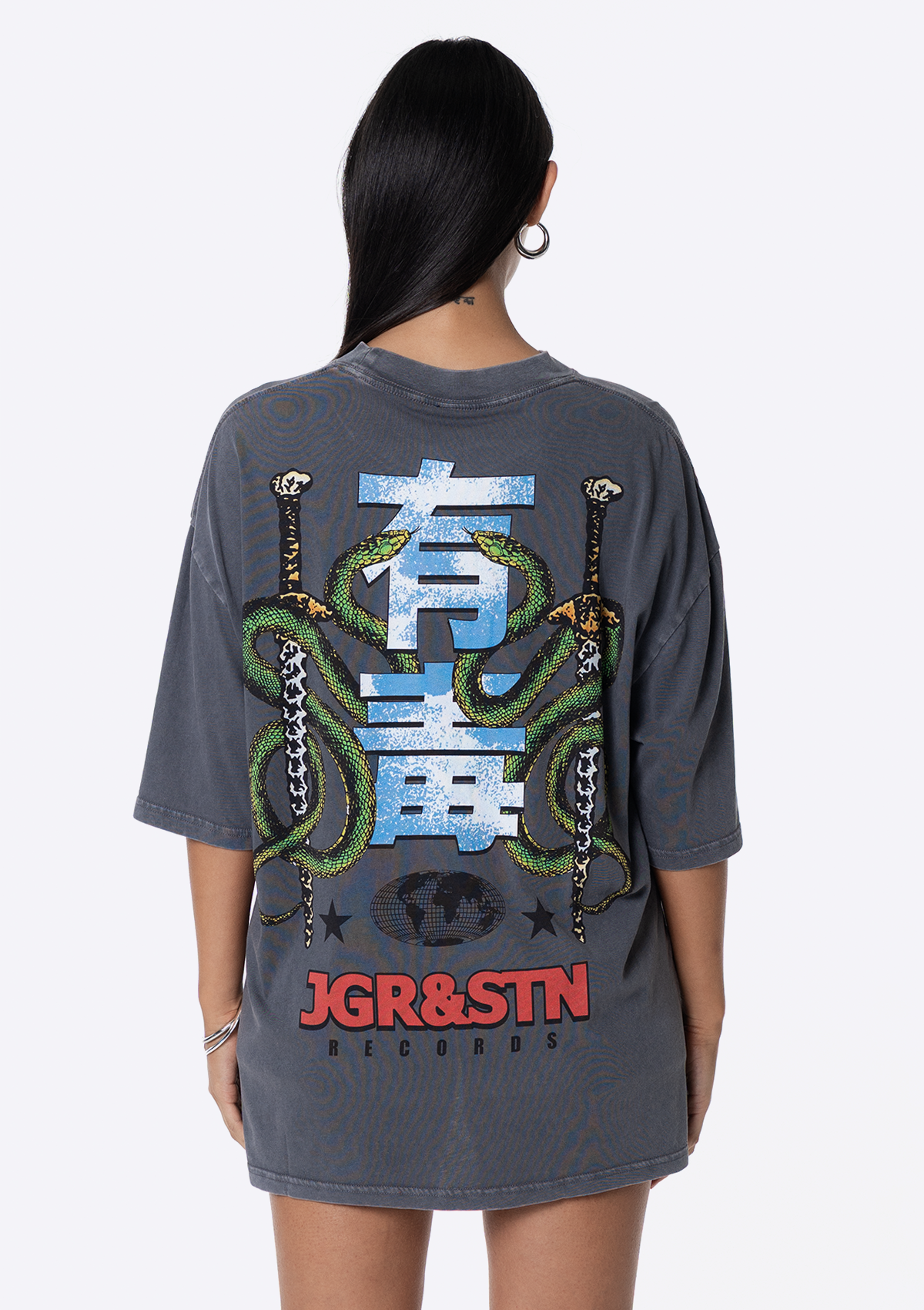 Records Oversized Tee - Charcoal