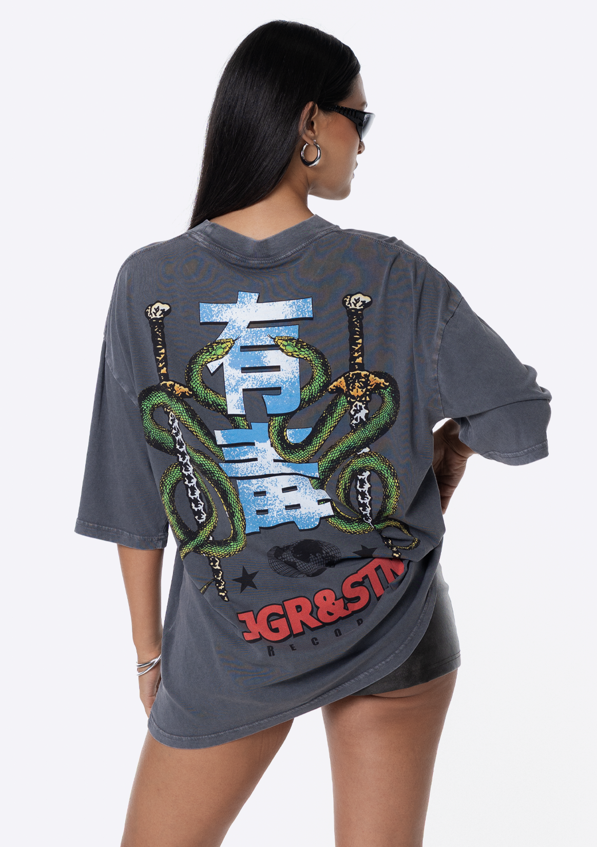 Records Oversized Tee - Charcoal