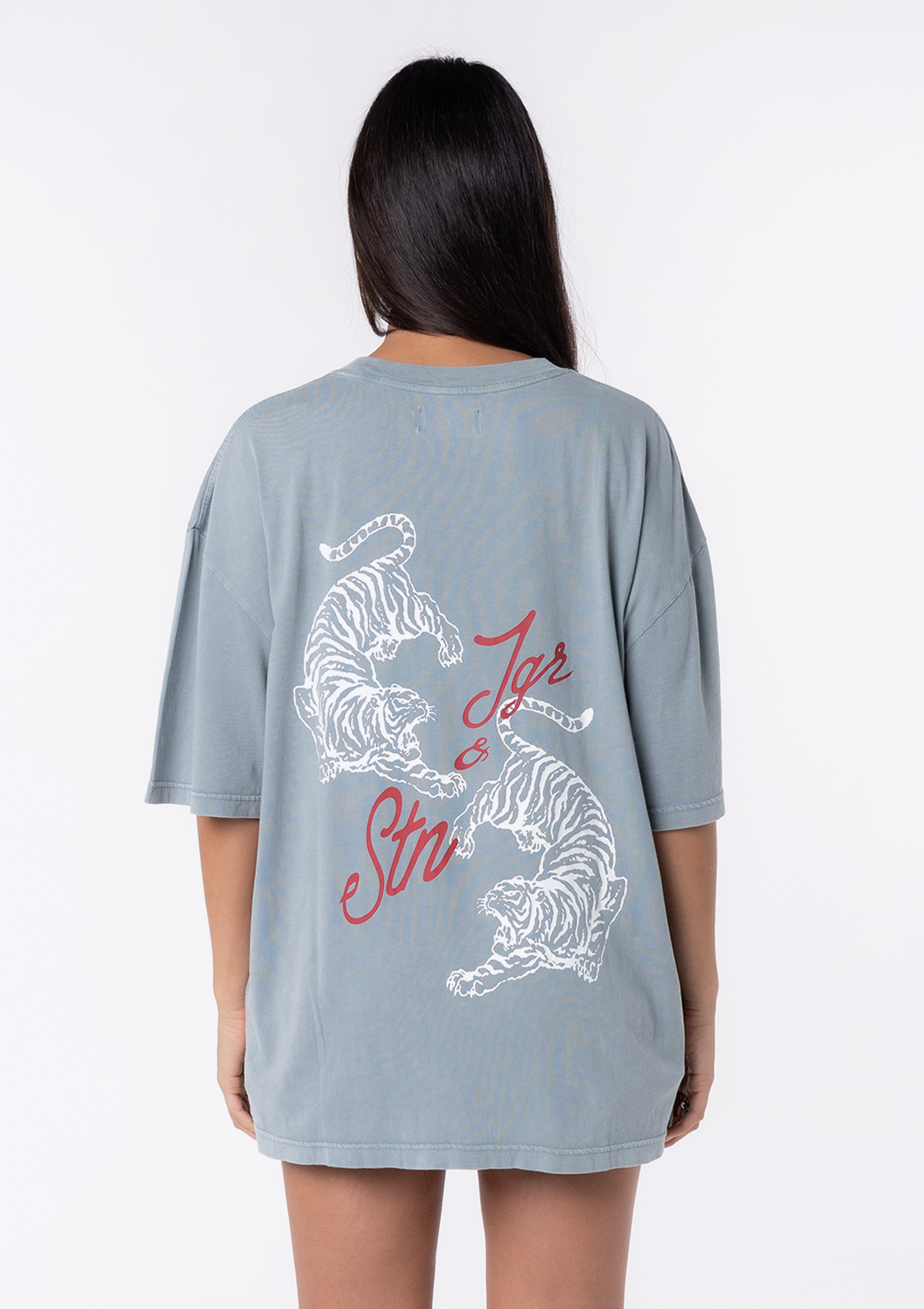 Blue oversized graphic T-shirt – Jagger & Stone Tiger Oversized Tee, with J&S branding and tiger print on the back