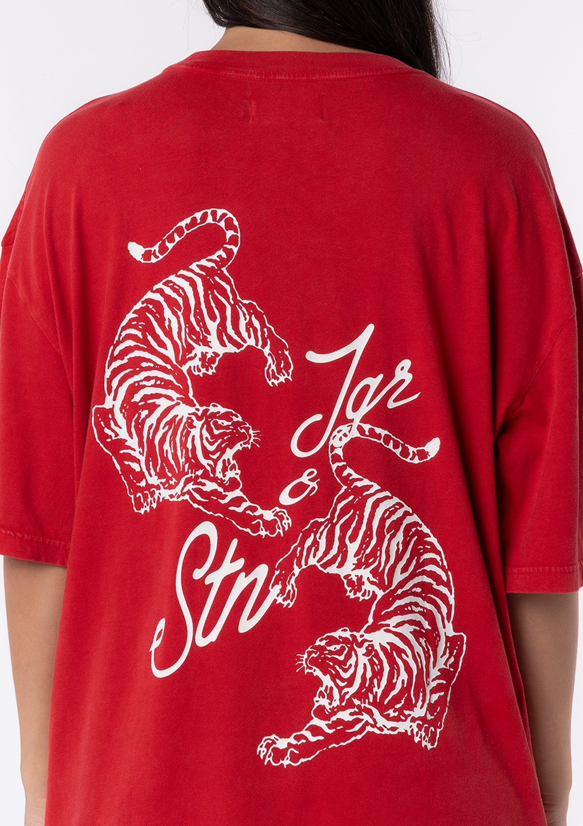 Red oversized graphic T-shirt – Jagger & Stone Tiger Oversized Tee, with J&S branding and tiger print on the back