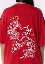 Red oversized graphic T-shirt – Jagger & Stone Tiger Oversized Tee, with J&S branding and tiger print on the back
