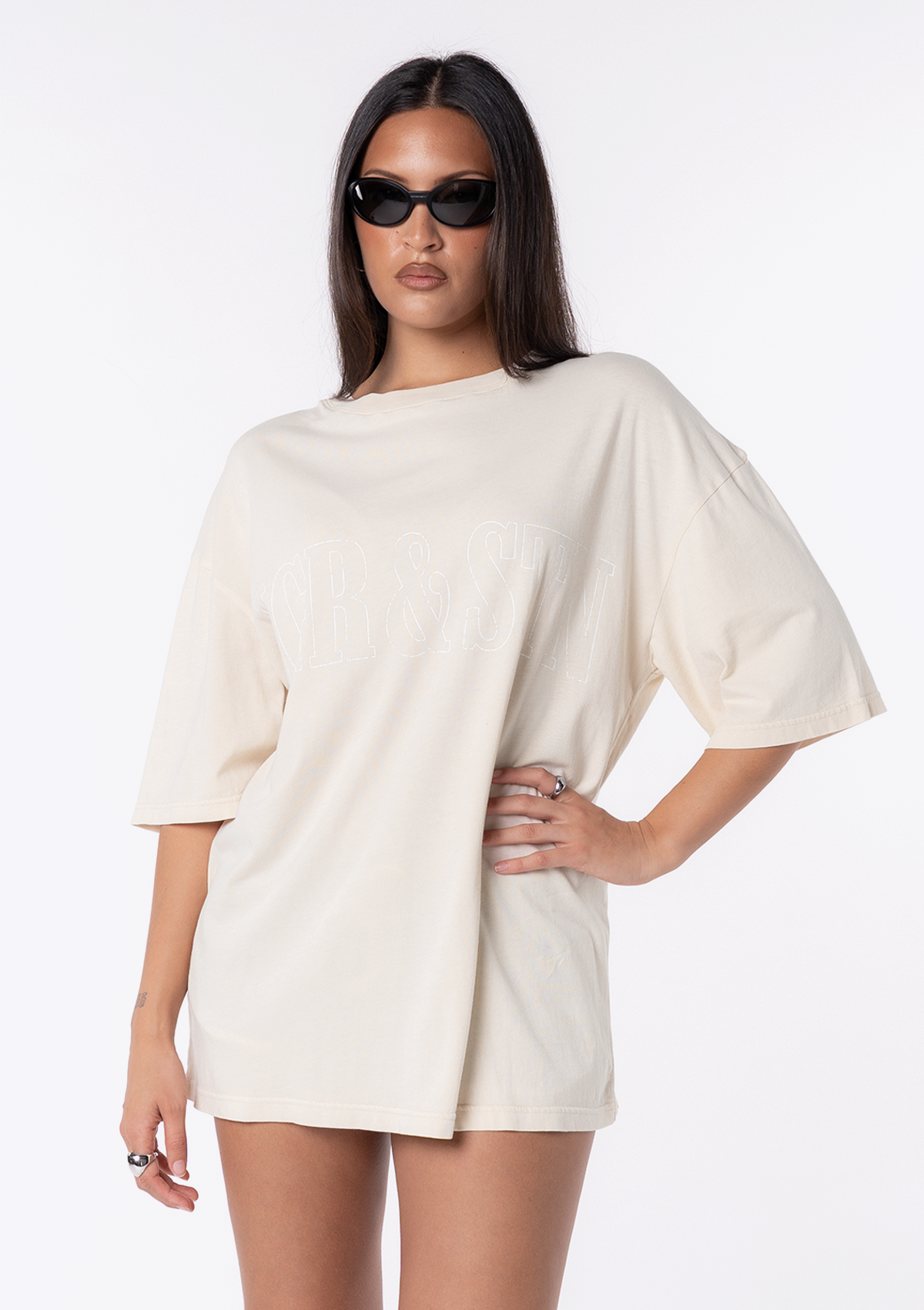 Cream oversized T-shirt – Jagger & Stone Arizona Oversized Tee, with J&S branding across the front