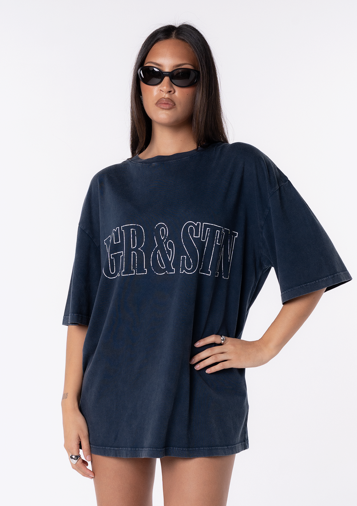 Navy oversized T-shirt – Jagger & Stone Arizona Oversized Tee, with J&S branding across the front