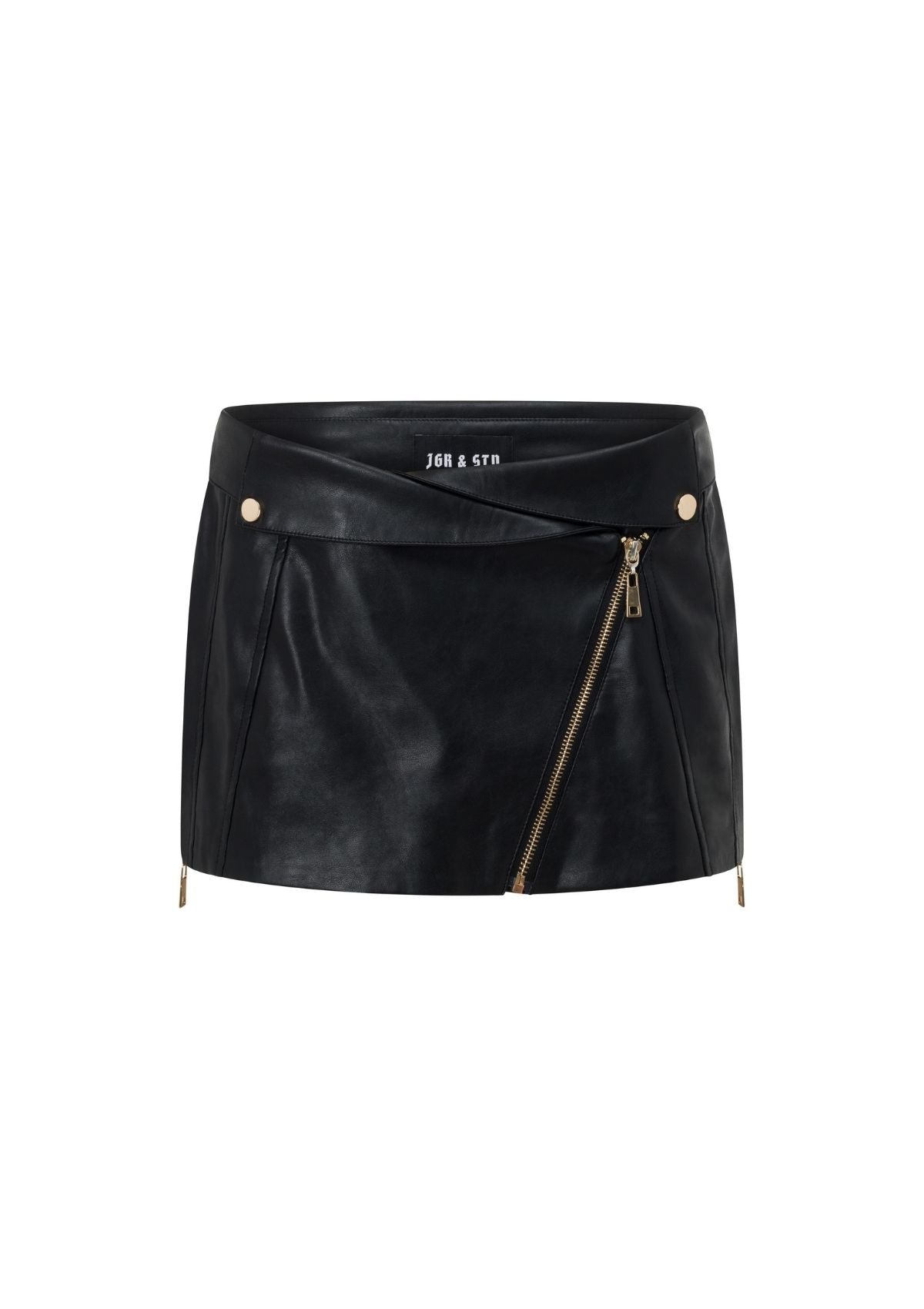 Tylah Mini Skirt Womens Faux Leather Mini Skirt Low Rise Gold Detail