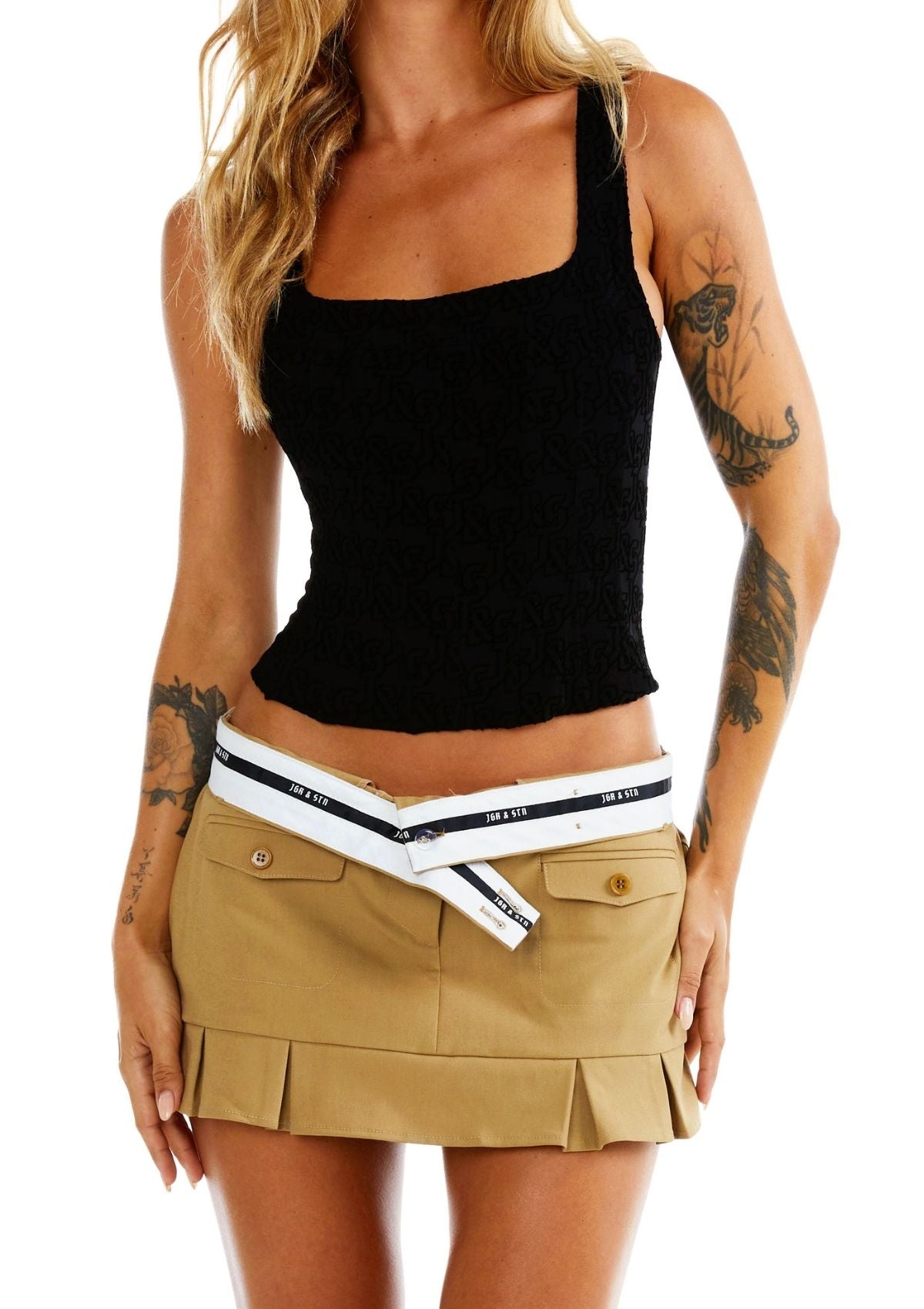 Abbey Corset Womens Black Corset Sheer Monogram Print Top