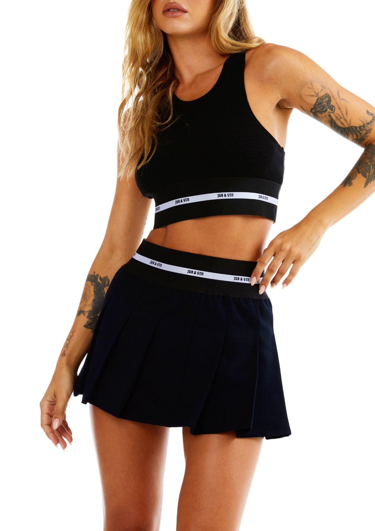 Erin Mini Skirt Black and White Sport Lifestyle Tennis skirt branded mini pleated skirt