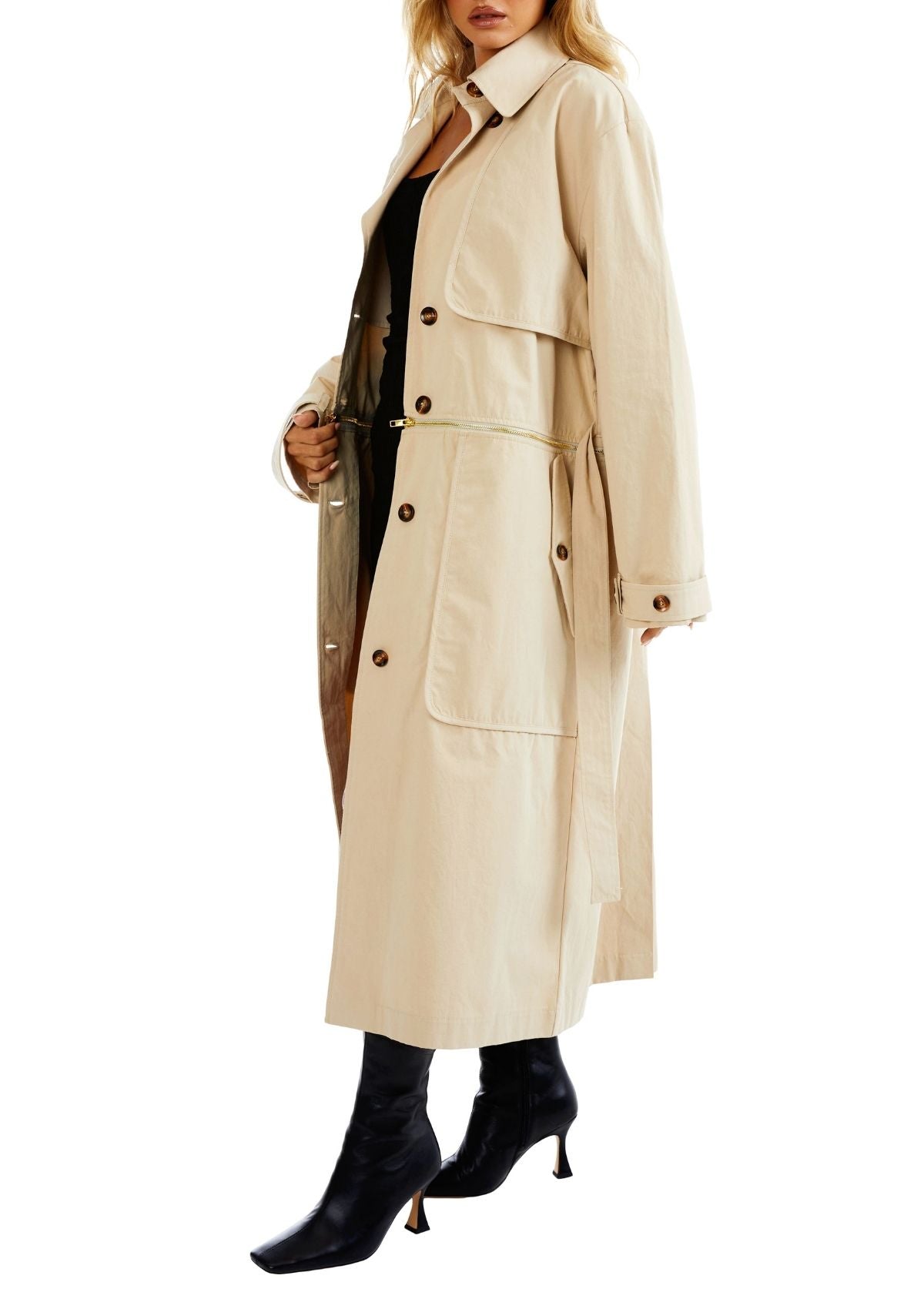 Maeve Trench Coat ZTan Zip off Winter Coat Jacket Outerwear