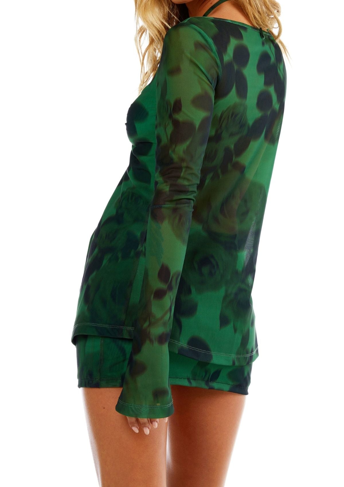 Thorne Low Rise Mini Skirt Mesh Black and Green Floral Skirt