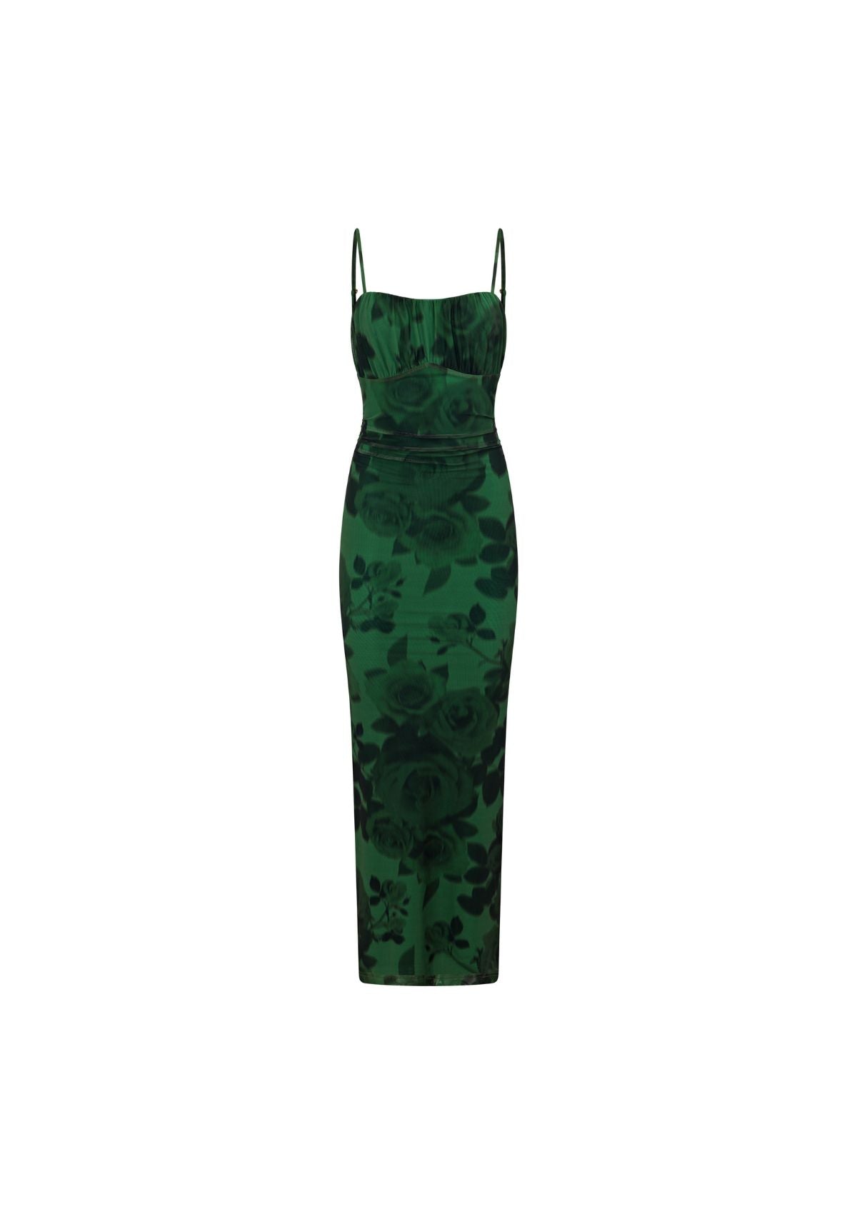 Thorne Maxi Dress Mesh Green Black Floral Fashion Dress Fitted tie up